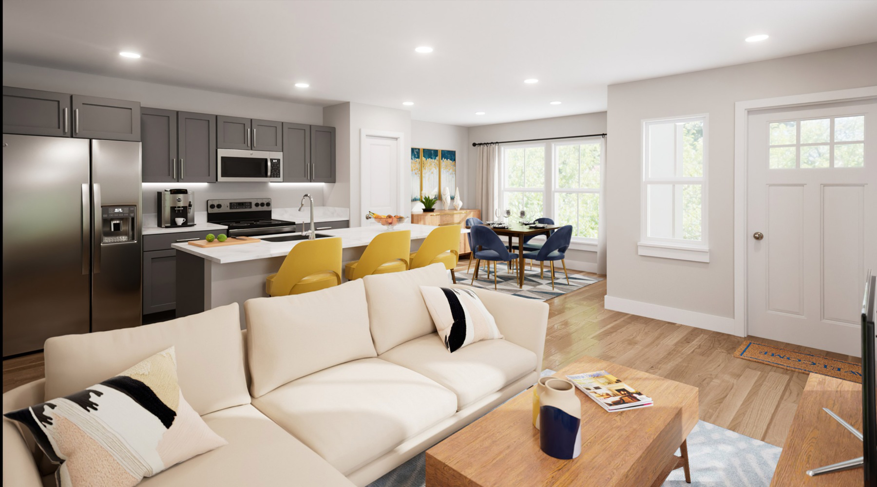 Open space living area with natural lighting